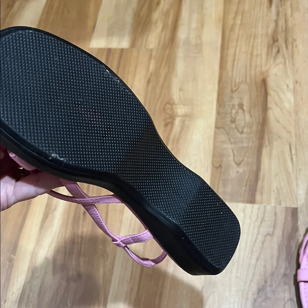 jamie sadock Pink Slingback Sandals with Black Beaded Medallions